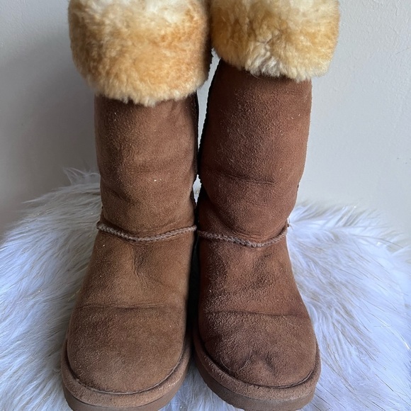 LL Beans brown leather fur lined boots shoes size 6M - Picture 4 of 14